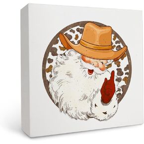 OFlich Western Santa Wooden Sign - Western Cowboy Hat Christmas Santa Wooden Box Signs For Home Decor, Western Christmas Santa Desk Signs, Western Christmas Decor, Giddy Up Jingle Horse