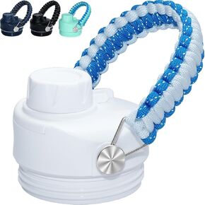 Chug Cap for YETI Lid Replacement - Reflective Paracord Handle Spout Lid for YETI Top Accessories 12 18 26 36 64 oz, Detachable Gasket & Handle(Reversible) - White