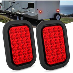 Nilight 5" X 3" Rectangular Trailer Tail Light 2 PCS Red 24 LED Stop Brake Turn Marker Light w/Flush Mount Grommets Plugs IP67 Waterproof for 12V Truck ATV UTV Trailer Bus RV Camper