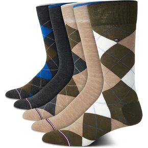 Tommy Hilfiger Men's Dress Socks - 5 Pack Lightweight Patterned Comfort Crew Socks for Men - Mens Long Work Socks (Size 7-12)