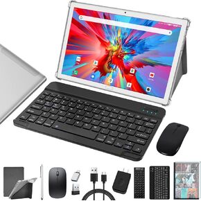 Tablet 2024 Newest, 2 in 1 Tablets 10 inch, Android 13 Tablet 4G Cellular Tablets with Dual Sim Slot 64GB+512GB Expand Storage Octa-Core 13MP Camera, ZONKO WIFI Tablet with Keyboard Mouse Stylus-Black