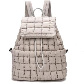 I IHAYNER Quilted Backpack Lightweight Puffer Backpack for Women Drawstring Padding Puffy Travel Daypacks Gym Bag for Ladies Black