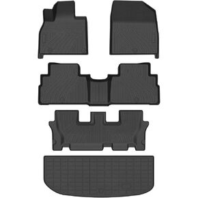 TadaMark Floor Mats & Cargo Liner Fit for Hyundai for Palisade 8 Seat 2020-2024 Black Deep Dish All-Weather 8 Passenger Mats Heavy-Duty Waterproof Floor Liner for Cars - 5 Piece