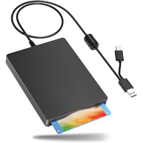 قارئ القرص المرن، محرك الأقراص المرنة الخارجي مقاس 3.5 بوصة مع USB من النوع C، محرك الأقراص المرنة المحمول FDD لأجهزة الكمبيوتر المحمول التي تعمل بنظام Windows 11/10/8/7/2000/XP