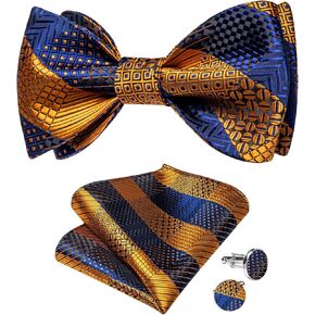 DiBanGu Mens Silk Self Bow Ties,Woven Solid Striped Paisley Bowtie and Pocket Square Cufflinks Set for Men Tuxedo Wedding