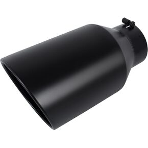 Stainless Steel 5 Inch Inlet Diesel Exhaust Tip Tailpipe, 6" Outlet 15" Long Rolled End Angle Cut Bolt On Exhaust Tail Pipe 5"x6"x15" Black Powder Coated Universal Car