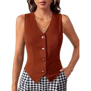 Verdusa Women's Dressy Casual Button Down Sleeveless Asymmetrical Top Suit Waistcoat Vest Blazer