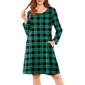 Ekouaer Flannel Nightgowns for Women Long Sleeve Sleepwear Pajama Dress Button Sleepshirts with Pockets