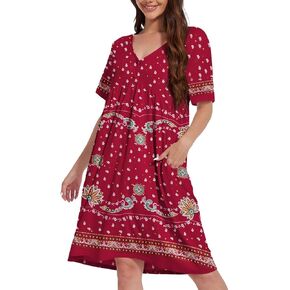 Womens House Dress Floral Print Nightgown with Pockets Mumu Dress S-4XL
