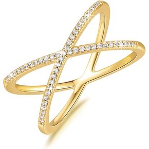 14K Gold Rings for Women Gold Cubic Zirconia Rings X Rings Criss Cross Rings Gold Women’s Rings Jewelry Non Tarnish Gold Rings 5,6,7,8,9