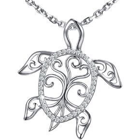 MANBU Sterling Silver Sea Turtle Necklace Tree of Life Tortoise Abalone Pendant Holiday Beachy Jewelry Gift for Women Mom Ocean Lover