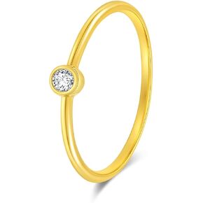 14k Solid Gold Diamond Solitaire Bezel Ring for women,0.065ct,DEF VS~VVS,No fading, No allergies,Lab grown Diamond