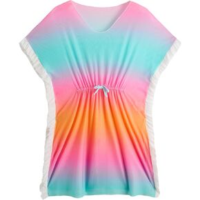 Milumia Girl's Cute Tie Dye Beach Coverups Pompom Trim Swimsuit Swimwear Cover Up Orange Green Pink 10Y