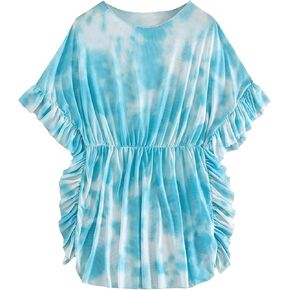 Milumia Girl's Tie Dye Mesh Sheer Ruffle Coverups Beach Swimsuit Cover Up