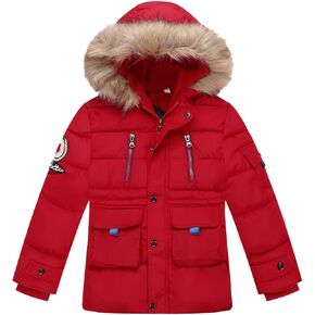 Boys Winter Puffer Coat Girls Fur Collar Hoodie Jacket Kid Zip Up Warm Outerwear