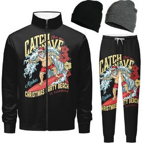 Retro 90s 80s outfit for men sweatsuits track suits for men 2 piece set Full Zipper with 2 Knit Beanie hat