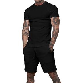 Uni Clau Mens Short Sets 2 Piece Outfits Fashion Summer Tracksuits Casual Shirt and Shorts Set
