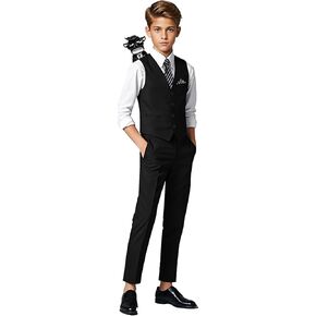Black n Bianco Boys Five Piece Slim Fit Vest Suit with Tie, Shirt, Pants, Vest and Hanky. Style - 519