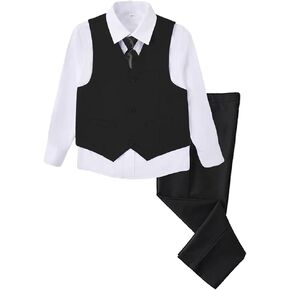 Boys 4 Pieces Suits Slim Fit Kids Outfits Vest Pants Sets Black Blue Formal Dresswear for Boy