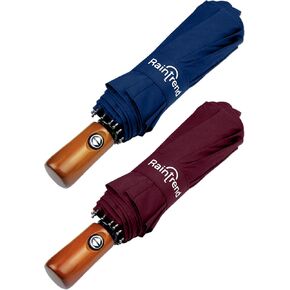 Raintrend 2 Pack Umbrellas for Rain Windproof Travel Navy Blue and Burgundy Umbrella - Large Double Canopy but Compact Folding Portable - Automatic Strong Wind Resistant Construction
