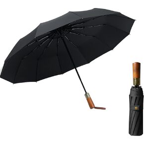 erised's bifrost Compact Travel Folding Portable Umbrella 46 Inch Windproof/Wind Resistant,Automatic Open Close,Sun/Rain,Real Wood Handle,Women men,12 Ribs,99 UV Protection UPF 50