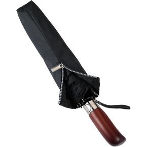 Travel Umbrella 54Inch, Windproof Umbrella,Rain Umbrellas，Large Umbrella,Strong and Portable，Golf 210T Vented for Men and Women，Wooden Handle by Pattecor(Black)