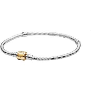 PANDORA Pandora Moments Two-tone Barrel Clasp Snake Chain 925 Sterling Silver Bracelet