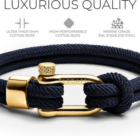 Elegatto Alchor Platinum Rope Bracelet for Men | Premium Nylon Marine Cord with Silver Polished Stainless Steel Shackle Closure | Waterproof and Fade-Resistant | Men’s Designer Bracelets in Kuwait