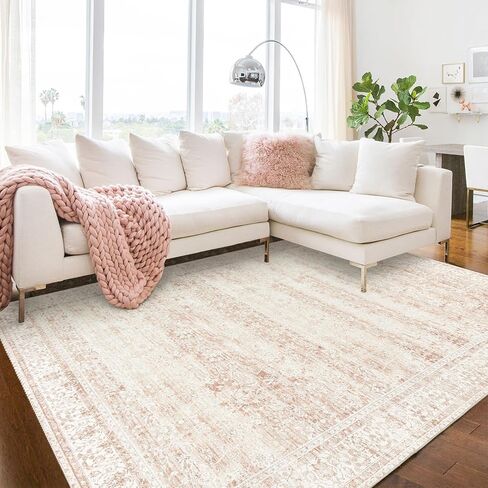 Nursery Rug for Baby Girl,Neutral Blush Pink Boho Cute Floral Foldable Machine Washable Soft Faux Wool Carpet Area Rugs for Living Room Bedroom Dorm Kids Playroom,5x7 in Saudi Arabia