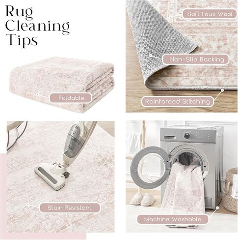 Nursery Rug for Baby Girl,Neutral Blush Pink Boho Cute Floral Foldable Machine Washable Soft Faux Wool Carpet Area Rugs for Living Room Bedroom Dorm Kids Playroom,5x7 in Saudi Arabia