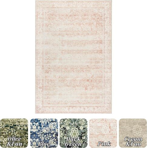 Nursery Rug for Baby Girl,Neutral Blush Pink Boho Cute Floral Foldable Machine Washable Soft Faux Wool Carpet Area Rugs for Living Room Bedroom Dorm Kids Playroom,5x7 in Saudi Arabia