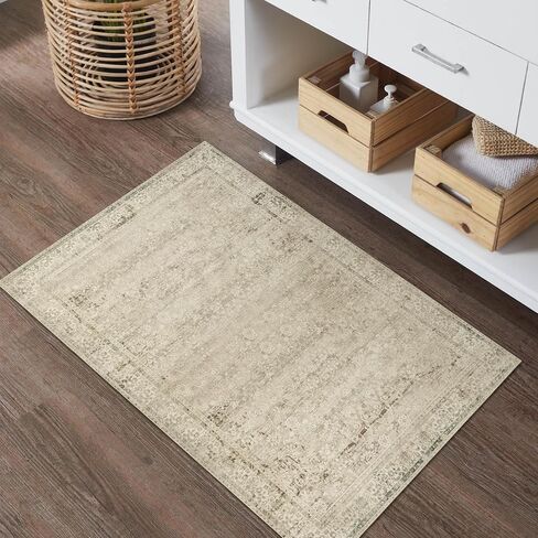 Nursery Rug for Baby Girl,Neutral Blush Pink Boho Cute Floral Foldable Machine Washable Soft Faux Wool Carpet Area Rugs for Living Room Bedroom Dorm Kids Playroom,5x7 in Saudi Arabia