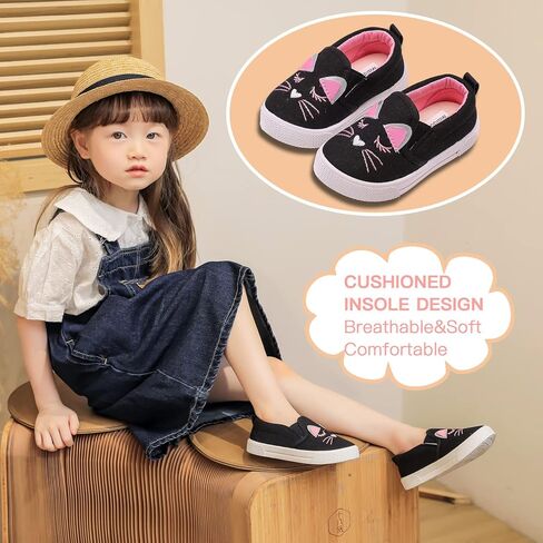 Toddler Canvas Sneakers for Girls Boys Casual Slip-on Loafers Shoes Flats for Little Kids Black in Saudi Arabia