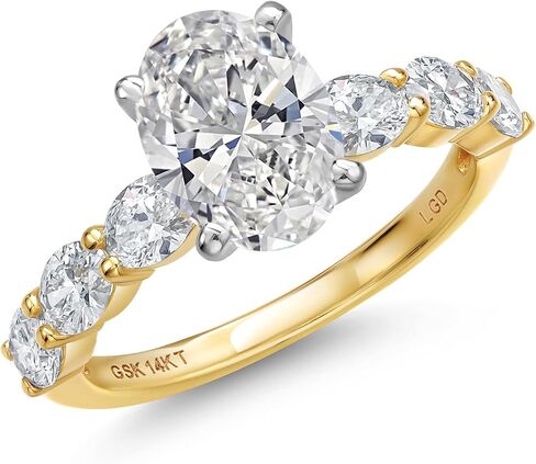 Gem Stone King 2 to 5.9 Cttw Oval Lab Grown Diamond Engagement Ring For Women | 2-Tone 14K White and Yellow Gold | IGI Certified | E-F Color | VS1-VS2 Clarity | Wedding Anniversary Ring in Saudi Arabia