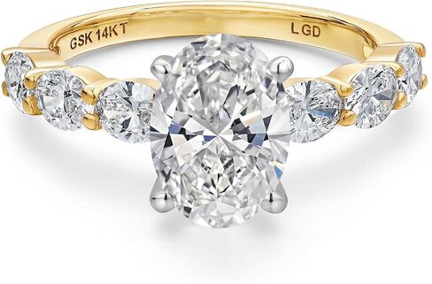 Gem Stone King 2 to 5.9 Cttw Oval Lab Grown Diamond Engagement Ring For Women | 2-Tone 14K White and Yellow Gold | IGI Certified | E-F Color | VS1-VS2 Clarity | Wedding Anniversary Ring in Saudi Arabia