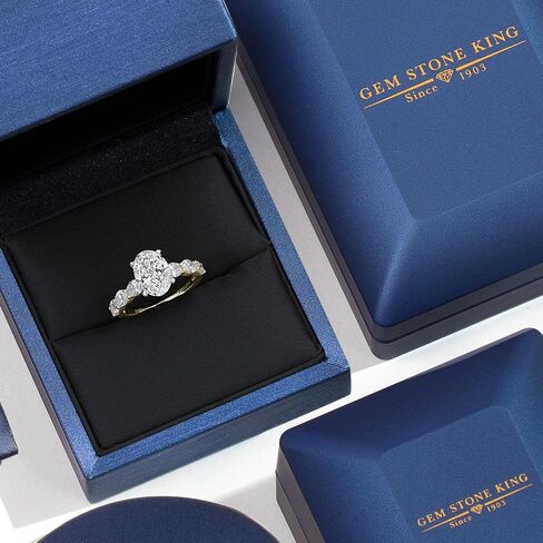 Gem Stone King 2 to 5.9 Cttw Oval Lab Grown Diamond Engagement Ring For Women | 2-Tone 14K White and Yellow Gold | IGI Certified | E-F Color | VS1-VS2 Clarity | Wedding Anniversary Ring in Saudi Arabia