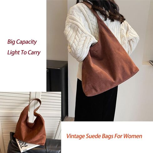 3 Pcs Suede Bags for Women Brown Hobo Bags For Women Brown Suede Handbag Suede Purse Set in Saudi Arabia