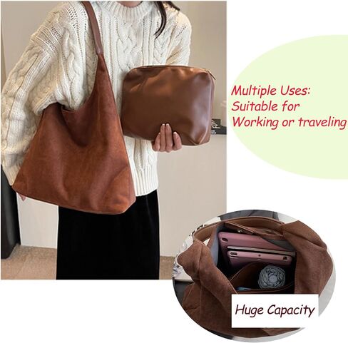 3 Pcs Suede Bags for Women Brown Hobo Bags For Women Brown Suede Handbag Suede Purse Set in Saudi Arabia