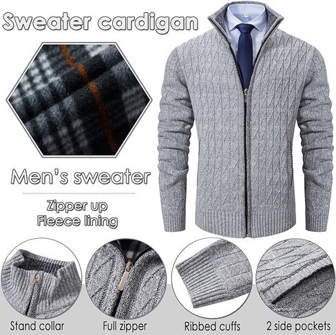 XinYangNi Men's Cardigan Sweaters Knit Zipper Casual Slim Fit Stand Collar with Full Zip and Pockets in Kuwait