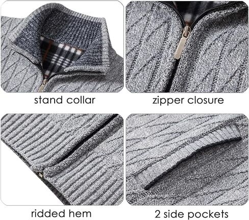 XinYangNi Men's Cardigan Sweaters Knit Zipper Casual Slim Fit Stand Collar with Full Zip and Pockets in Kuwait