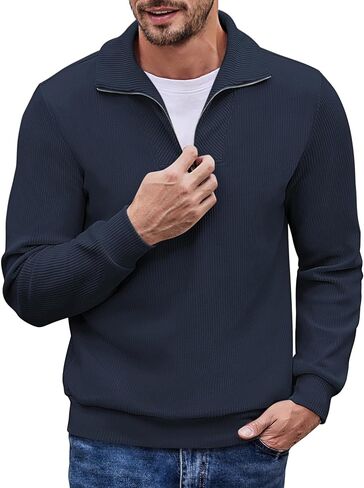 COOFANDY Men's Quarter Zip Up Pullover Slim Fit Mock Neck Long Sleeve Sweaters Casual Corduroy Polo Sweatshirt in Saudi Arabia