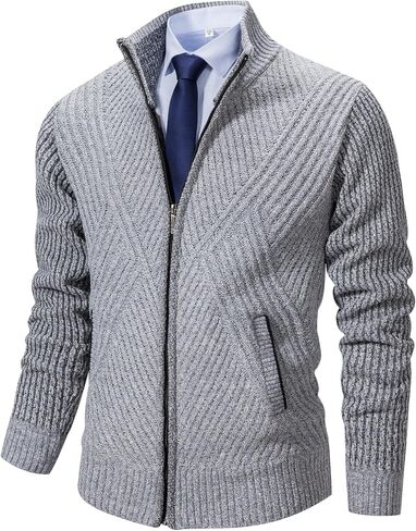 XinYangNi Men's Cardigan Sweaters Knit Zipper Casual Slim Fit Stand Collar with Full Zip and Pockets in Kuwait