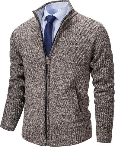 XinYangNi Men's Cardigan Sweaters Knit Zipper Casual Slim Fit Stand Collar with Full Zip and Pockets in Kuwait