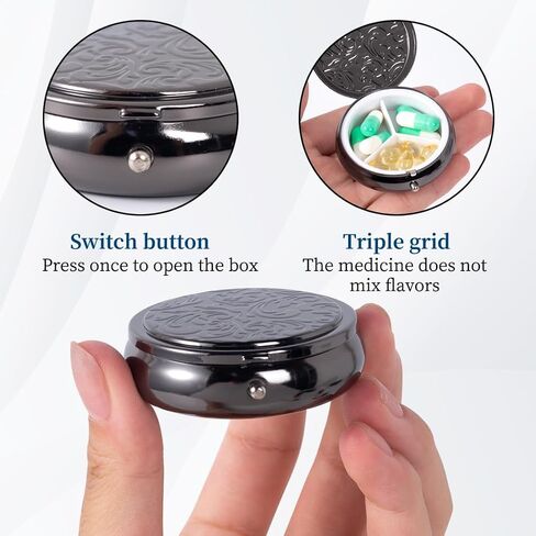 Metal Three Grid Pill Box, Travel Takeaway Pill Box, Mini Metal Pill Box with Patterned Surface (1 Pack Rosegold) in Saudi Arabia