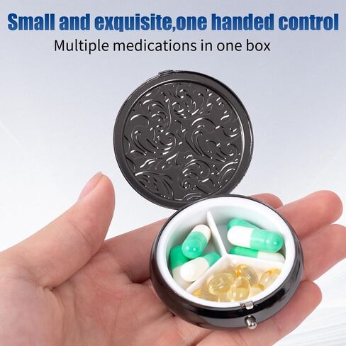 Metal Three Grid Pill Box, Travel Takeaway Pill Box, Mini Metal Pill Box with Patterned Surface (1 Pack Rosegold) in Saudi Arabia