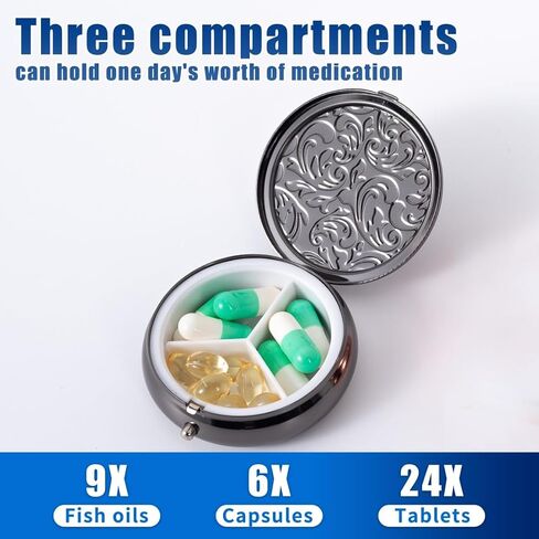 Metal Three Grid Pill Box, Travel Takeaway Pill Box, Mini Metal Pill Box with Patterned Surface (1 Pack Rosegold) in Saudi Arabia
