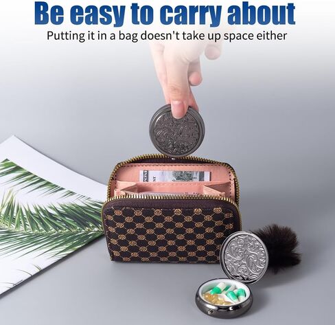 Metal Three Grid Pill Box, Travel Takeaway Pill Box, Mini Metal Pill Box with Patterned Surface (1 Pack Rosegold) in Saudi Arabia