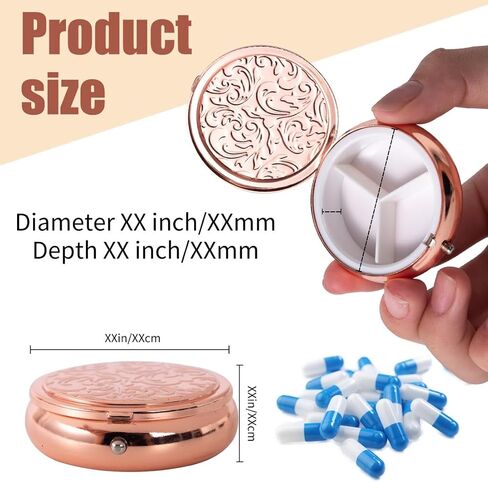 Metal Three Grid Pill Box, Travel Takeaway Pill Box, Mini Metal Pill Box with Patterned Surface (1 Pack Rosegold) in Saudi Arabia