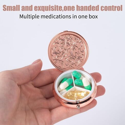 Metal Three Grid Pill Box, Travel Takeaway Pill Box, Mini Metal Pill Box with Patterned Surface (1 Pack Rosegold) in Saudi Arabia