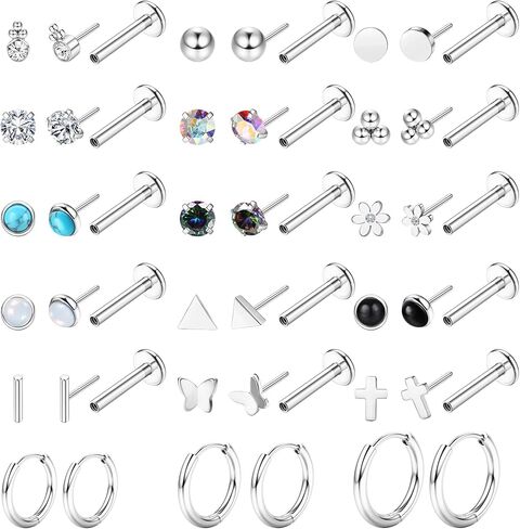 20G Threadless Nose Studs for Women Men Push in Nose Stud Hypoallergenic 316L Surgical Steel Flat Back Stud Earrings Labret Cartilage Lip Rings Medusa Nostril Conch Tragus Body Piercing Jewelry 18 Pairs in Kuwait